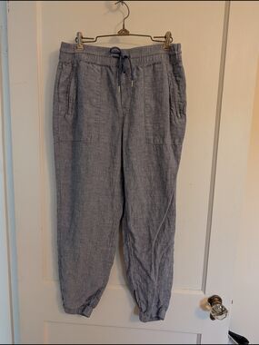 Athleta Lightweight Heather Blue Drawstring Linen Joggers